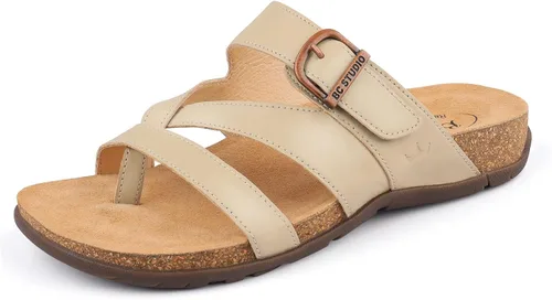 Vista 8 de BCSTUDIO Women's Orthopedic Flip Flop Sandals with Arch Support Comfortable Orthotic Summer Walking Casual Dressy Leather Flat Sandals for Women