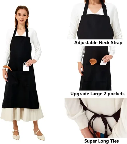 Vista 4 de URED Delantales ajustables para mujeres con bolsillos, delantal de chef negro, delantal largo grueso delantal de cocina para hombres regalo