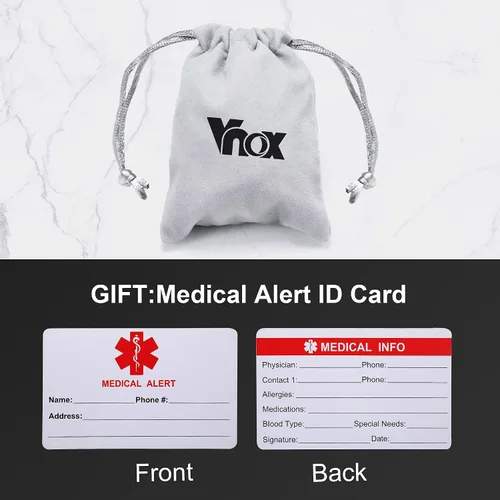 Vista 77 de VNOX Collar con colgante personalizado de acero inoxidable con grabado personalizado para identificación de alerta médica de emergencia para hombres