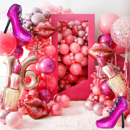 Vista 3 de Globo de labios de papel de aluminio para decoración de tacones altos, día de San Valentín, boda, despedida de soltera, fiesta de spa, decoración