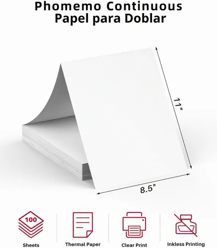 Vista 8 de Phomemo Folded Thermal Printer Paper 8.5×11 for M08F M08D M832 M832D 100Pcs
