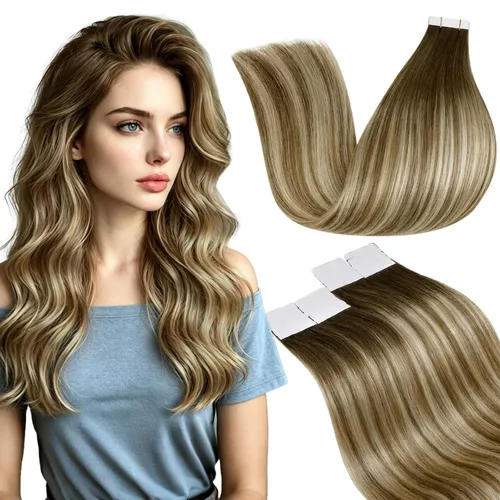 Vista 35 de LaaVoo Extensiones adhesivas de cabello humano real, color negro azabache, extensiones de cabello humano liso y sedoso, 10 pulgadas, 20