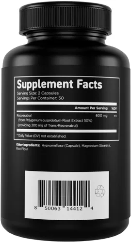 Vista 9 de Vitaminas Vitales Resveratrol, 600mg con 300mg Trans-Resveratrol