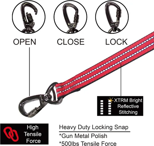 Vista 4 de KZV1020H-15L Correa de tráfico corta – Correa de entrenamiento para perros – Reflectante resistente clic y bloqueo, cable de seguridad de nailon Azul