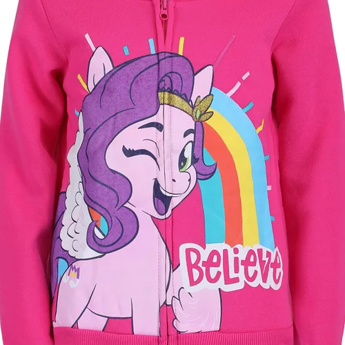 Vista 4 de My Little Pony Hasbro - Conjunto de camiseta de manga corta con capucha y pantalones para niñas pequeñas y grandes, color rosa, blanco y azul