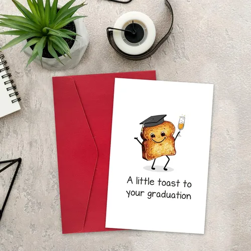 Vista 4 de Leinessy Linda tarjeta de graduación de brindis, tarjeta de felicitación con sobre, tarjeta de juego de palabras "A Little Toast to Your Graduation