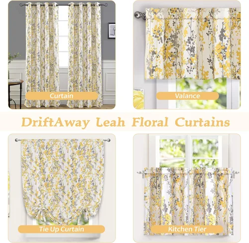 Vista 7 de DriftAway Leah - Cortina de ventana con aislamiento térmico y estampado floral abstracto, bolsillo para cortinero, 52 x 14 pulgadas, más cabecera