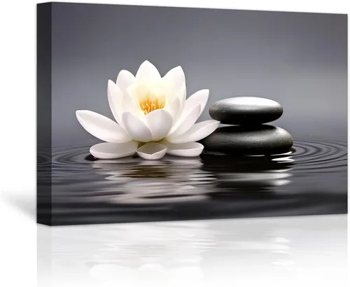 Vista 7 de LZIMU Lienzo Zen para pared, diseño de flores de loto y piedras, cuadros de spa, decoración de pared, impresiones artísticas para yoga, meditación