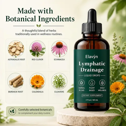 Vista 3 de Elavyn Lymphatic Drainage Drops, Herbal Liquid Blend with Astragalus Root, Red Clover, Echinacea & Burdock Root, 2 fl oz