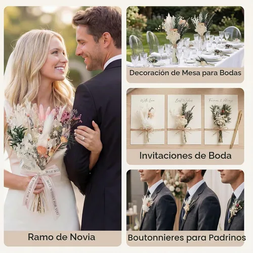 Vista 4 de LUXEEASE 11 tipos de mini ramo de flores secas mixtas con tallos, 176 Neutrales Naturales