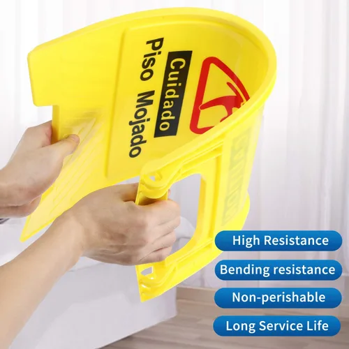 Vista 7 de CERLMLAND Señal de precaución mojada para piso, plegable, resistente, bilingüe de doble cara, letreros de advertencia de seguridad para uso