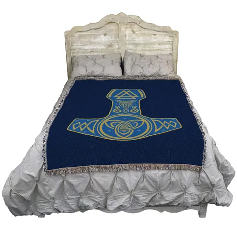 Vista 2 de Pure Country Weavers Mjolnir - Manta de martillo de Thor, mitología nórdica, fantasía, símbolos antiguos, para regalo, manta tejida de algodón