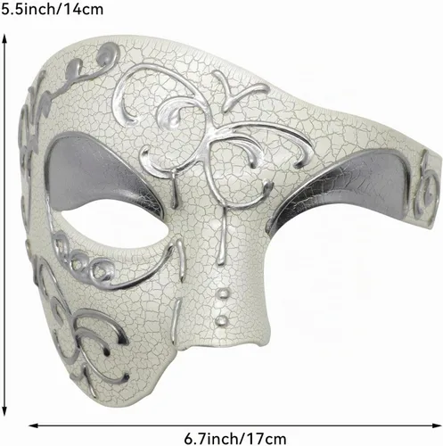 Vista 4 de Thmyo Half Face - Máscara de mascarada de carnaval veneciano para hombre, diseño vintage de Phantom of the Opera