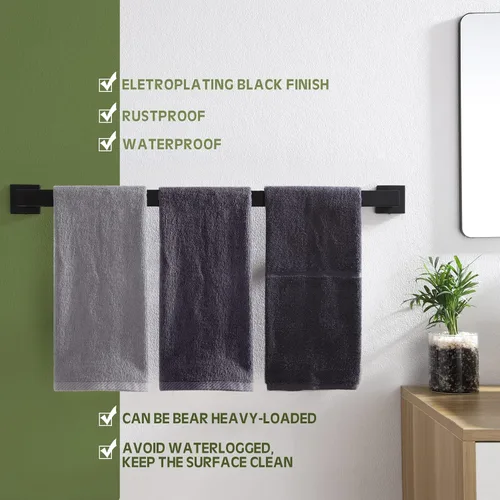 Vista 3 de KOKOSIRI Toallero individual de 32 pulgadas, soporte para toallas de baño, gancho cuadrado para bata de baño, gancho para abrigo, montado