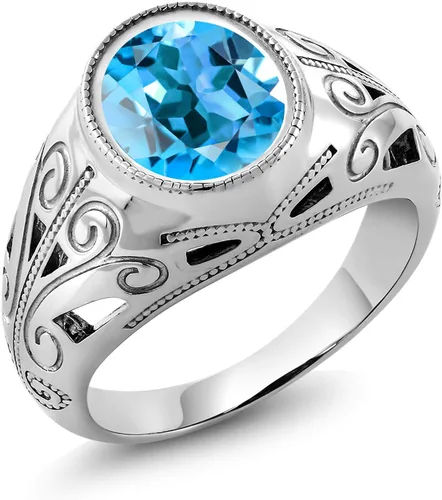 Vista 9 de Gem Stone King Anillo de piedra natal ovalada para hombre 925 plata esterlina Oval 12X10MM Disponible en tallas 7, 8, 9, 10, 11, 12, 13 Púrpura