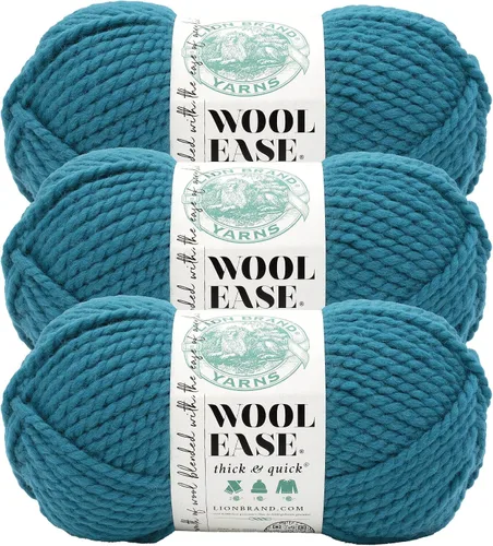 Vista 75 de Lion Brand Yarn - Ovillo de lana Wool-Ease Thick & Quick color fuerza aérea Super Bulky Wool Acrylic Blend Fiber for Soft Hats, Sweaters, Chunky