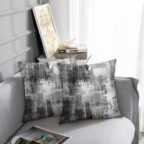 Vista 2 de Emvency Juego de 2 fundas de almohada modernas con pintura abstracta negra, blanca y gris, fundas de almohada decorativas para sofá, decoración
