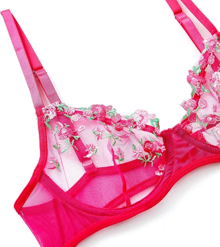 Vista 3 de Vorixia Bra and Panty Set for Women Sexy Underwear Lingerie Cute Exotic Foral Embroidery Sheer G-String Thongs Babydoll