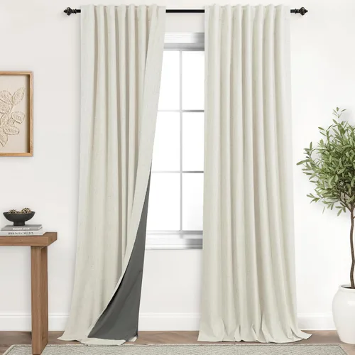 Vista 20 de KOUFALL - Cortinas de medio estilo francés de lino para ventana, juego de 2 cortinas cortas de 40 pulgadas de longitud, para privacidad, cortinas