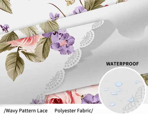 Vista 4 de IBILIU Mantel redondo con diseño floral de rosas, flores de acuarela, flores rosas, flores moradas, mantel circular decorativo para cocina