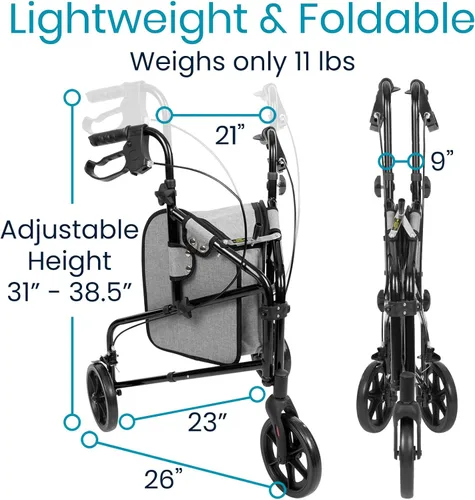 Vista 3 de Vive Mobility Andador de 3 ruedas - Andador de tres ruedas para personas mayores - Ligero, plegable, estrecho, resistente - para hombres y mujeres