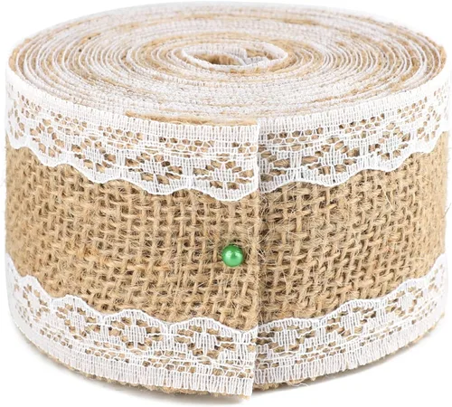 Vista 11 de jijAcraft Rollo de cinta de arpillera de yute natural, 2.4 pulgadas x 5.5 yardas, cinta de arpillera de encaje blanco rústico para manualidades