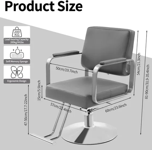 Vista 2 de Silla de peluquería profesional con bomba hidráulica, silla de salón de alta resistencia de 441 libras, asientos de cuero, sillas de peluquería