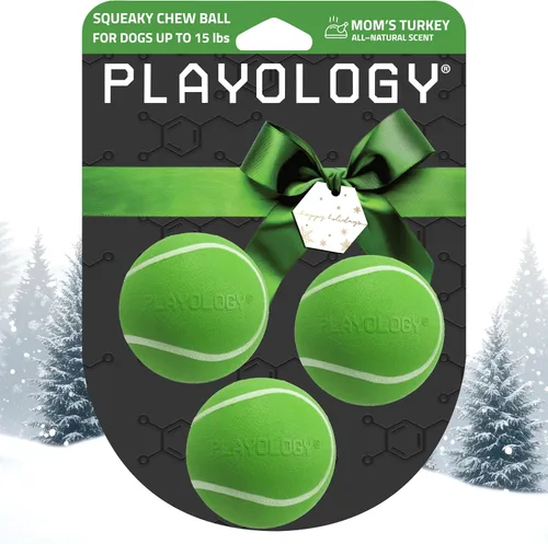 Vista 8 de Playology Juguete para perros Squeaky Chew Ball - Mediano, aroma a pavo