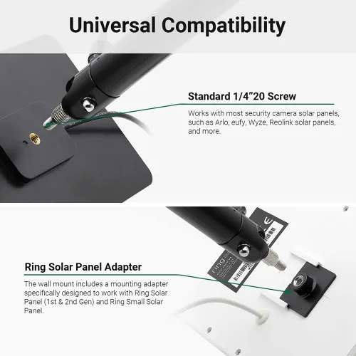 Vista 4 de Holicfun Soporte de pared universal para panel solar para Ring, Eufy, Arlo, Wyze, Reolink y más, brazo de montaje extendido, ajustable en múltiples