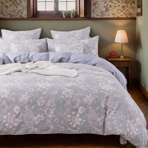 Vista 19 de FADFAY Juego de funda de edredón tamaño individual azul con flores de rosa y peonía, ropa de cama rústica con flores de peonía, juego de funda