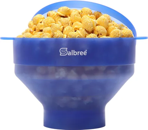 Vista 18 de La máquina original de palomitas de maíz Salbree plegable de silicona para microondas, recipiente microondas con capacidad para 16 tazas, utiliza