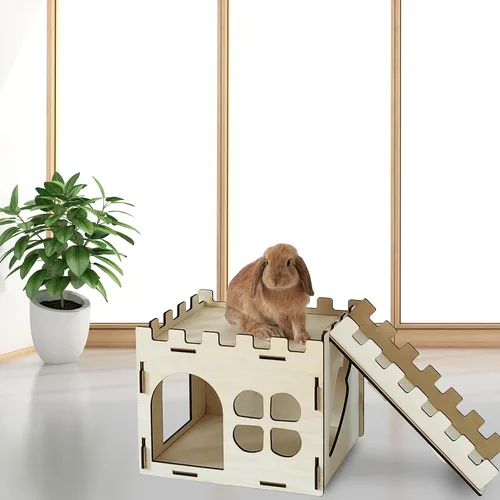 Vista 8 de HIIMALEX Castillo de conejito extra grande y resistente para conejos de interior, casa de juegos con escaleras, bordes redondos, hábitats
