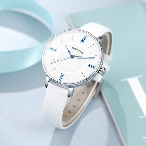 Vista 4 de Reloj de pulsera delgado de cuarzo para mujer con correa de cuero reloj redondo casual