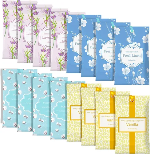 Vista 8 de SCENTORINI Bolsitas para Cajones y Armarios, Bolsitas Larga Duración, Paquete de 16, Guardarropas, Lavanda Lino Vainilla Algodón, Saquito de beige 1