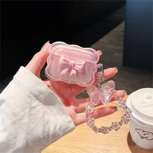 Vista 3 de MINSCOSE Funda compatible con Airpods Pro de 3ª generación (2025) con kit de limpieza, diseño de patrón de arco 3D de marco ondulado con bonito