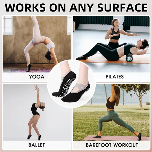 Vista 3 de Calcetines de yoga con agarre antideslizante para mujer, talla única, para fitness, deporte, danza de calcetines
