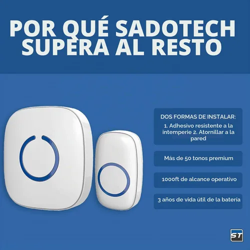 Vista 9 de Timbre inalámbrico de SadoTech – Kit de timbres y timbres impermeables inalámbricos – Rango de más de 1000 pies, timbre de 52 tonos, 4 niveles