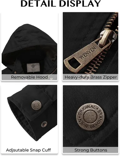 Vista 5 de WenVen Chaqueta casual de algodón de lona con capucha para hombre