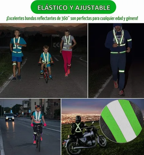 Vista 4 de Chaleco reflectante, cinturón reflectante brillante con 2 brazaletes reflectores, chaleco de seguridad elástico ajustable para exteriores, cinturón