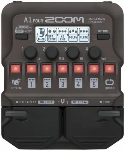 Vista 2 de Zoom A1 FOUR Pedal multiefectos para guitarra, violín, saxofón, trompeta y bajo vertical, con modelado acústico, bucle, sección rítmica