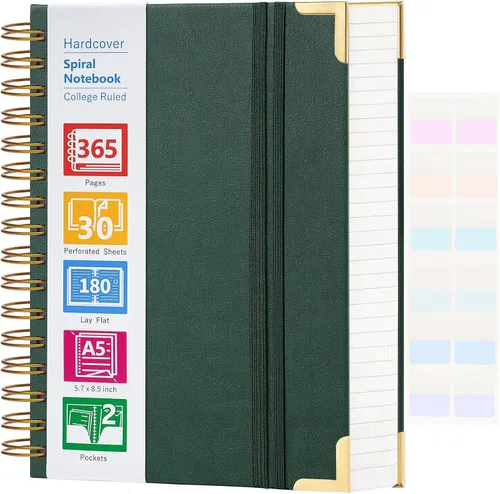 Vista 13 de Cuaderno en espiral, cuaderno de cuero de tapa dura de 365 páginas, diario de gran formato A5 para mujeres y hombres, cuadernos rayados