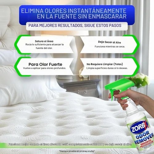 Vista 5 de ZORBX Spray eliminador de olores sin perfume de 16 onzas, fórmula de grado