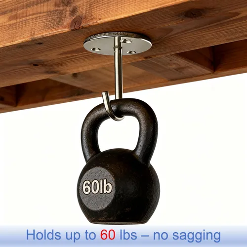 Vista 2 de Ganchos de techo resistentes de acero inoxidable – Rodamiento de carga de 60 libras, sin taladro para madera – Ganchos de montaje en pared/techo