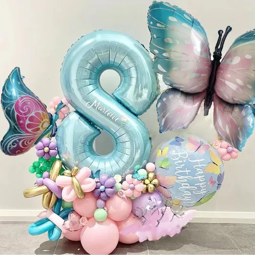 Vista 5 de Globos de mariposa de 4 piezas para decoración de fiestas temáticas de Azul