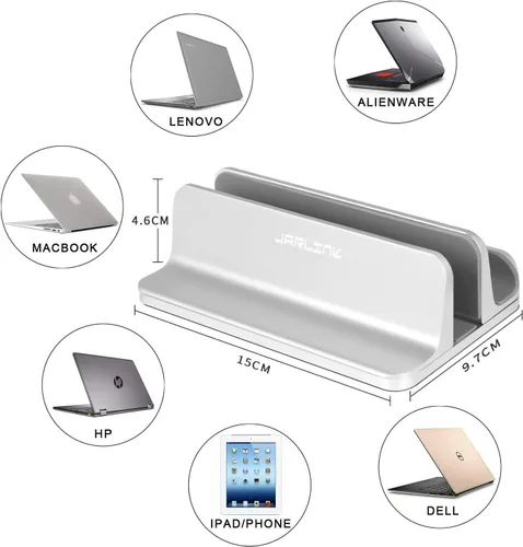 Vista 3 de JARLINK Paquete de soporte vertical para laptop con (versión mejorada) soporte vertical para laptop, soporte de escritorio ajustable para laptop
