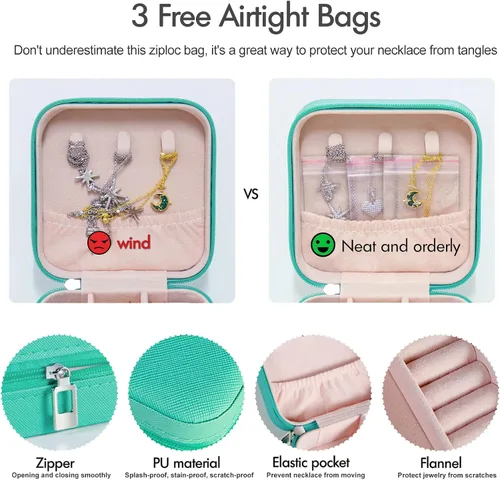 Vista 4 de AONEY - Estuche de joyería de poliuretano, pequeño organizador de joyas de viaje, caja de joyería portátil, mini almacenamiento de joyas