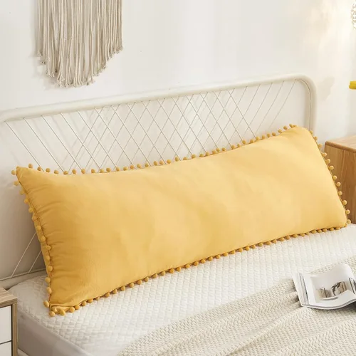 Vista 34 de Juego de 2 fundas de almohada con pompones color verde aguacate, tamaño Queen estándar, 100% microfibra lavada, funda de almohada con flecos de bola