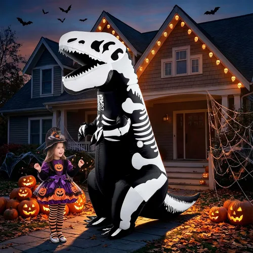 Vista 6 de Lulu Home Halloween Dinosaur Costume T-Rex Inflatable Costume for Adult Negro & blanco