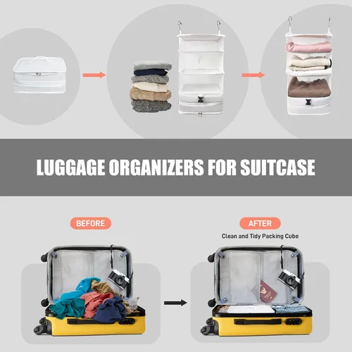 Vista 3 de Bolsas de viaje portátiles para colgar, organizador de maleta, cubos de embalaje para viajes, inserto de armario de mano, bolsas de viaje de gran