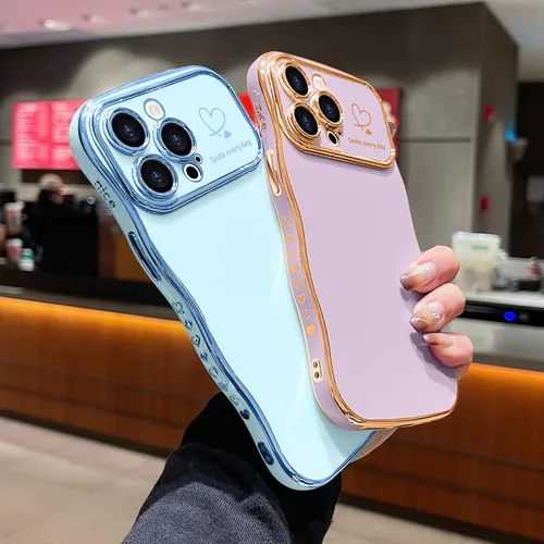 Vista 6 de LCHULLE Funda para iPhone 12 Pro para mujeres y niñas, lindo marco ondulado con forma rizada con patrón de corazón de amor, cubierta de protección